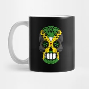 Jamaican Flag Sugar Skull with Roses Mug